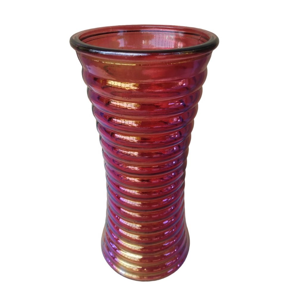 burton+ BURTON Pink Iridescent Ribbed Hourglass Decorative Vase - Picture 2 of 8